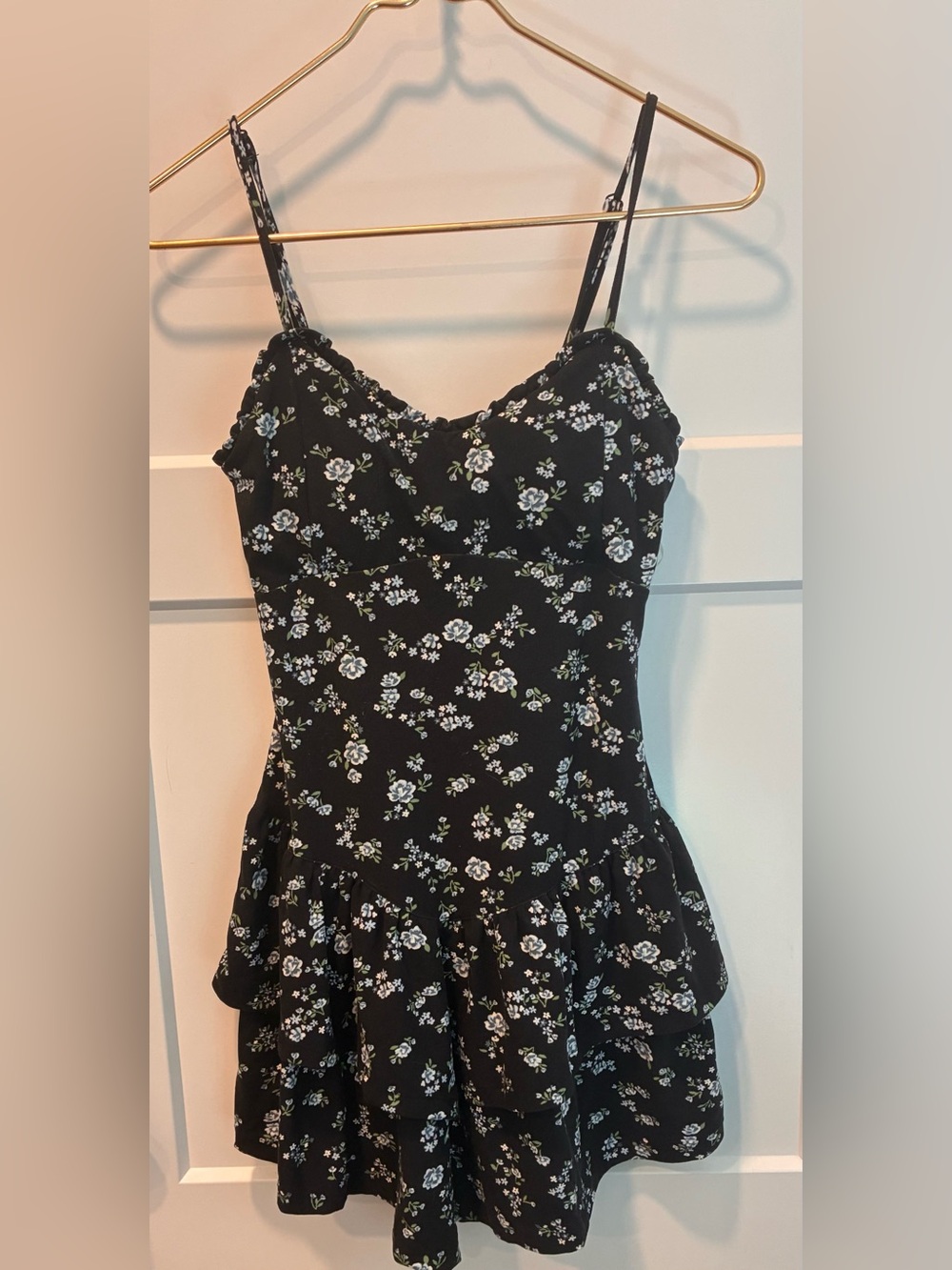 Black Floral Spaghetti Strap Mini Dress juniors 3/5